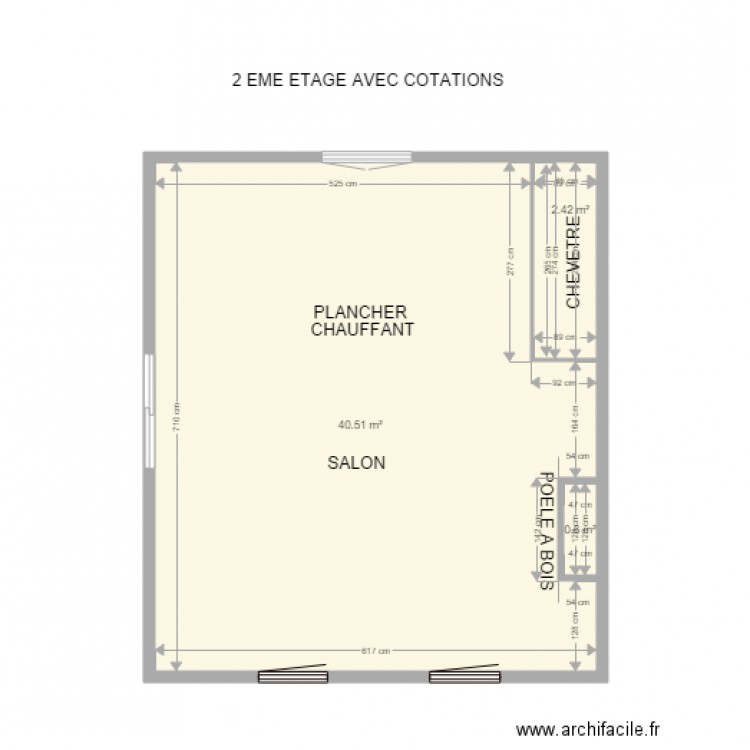 2 EME ETAGE AVEC COTATIONS. Plan de 0 pièce et 0 m2