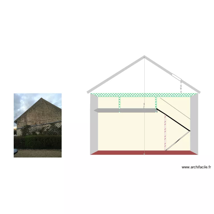 Coupe avec escalier. Plan de Coupe avec escalier. Plan de