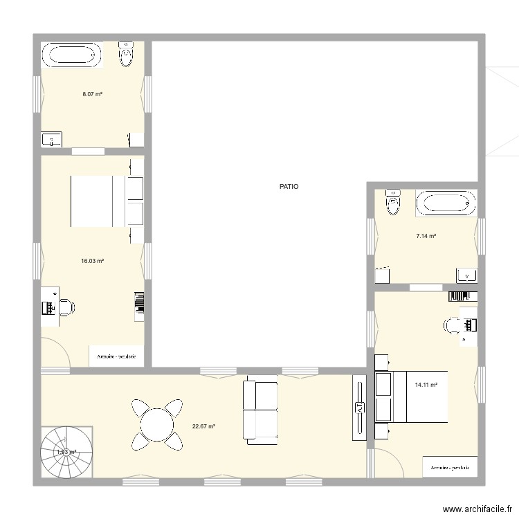 maison patio. Plan de 0 pièce et 0 m2