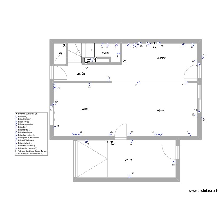 thibaut RdC prise de courant. Plan de 6 pièces et 73 m2