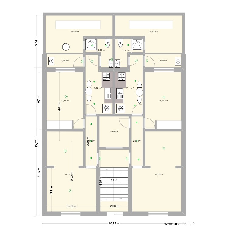 V Nova 1. Plan de 16 pièces et 122 m2