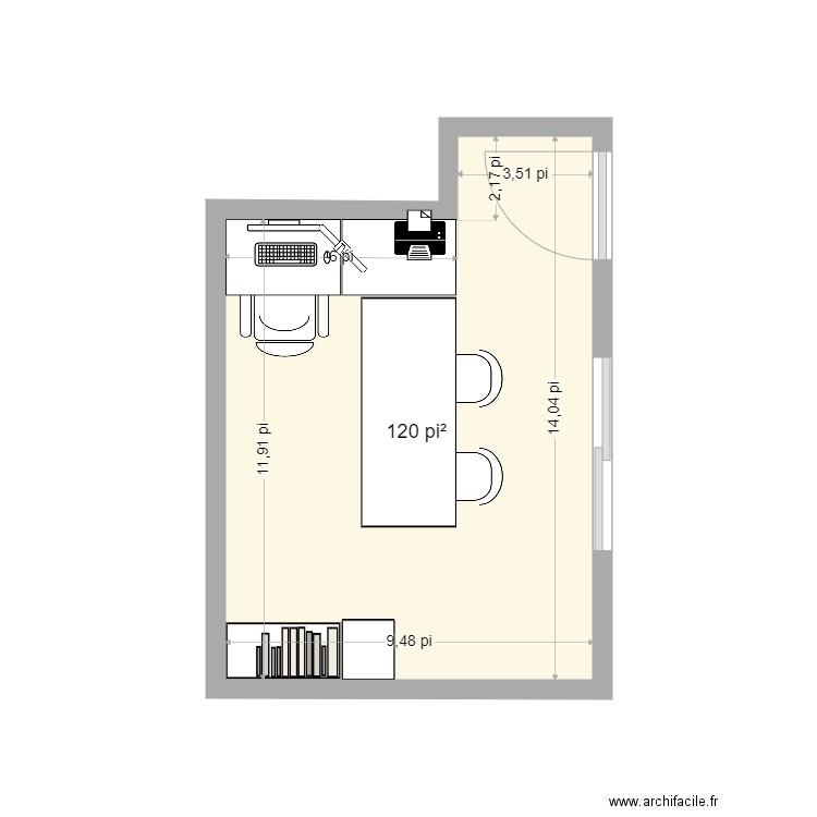 Bureau Bruno. Plan de 1 pièce et 11 m2