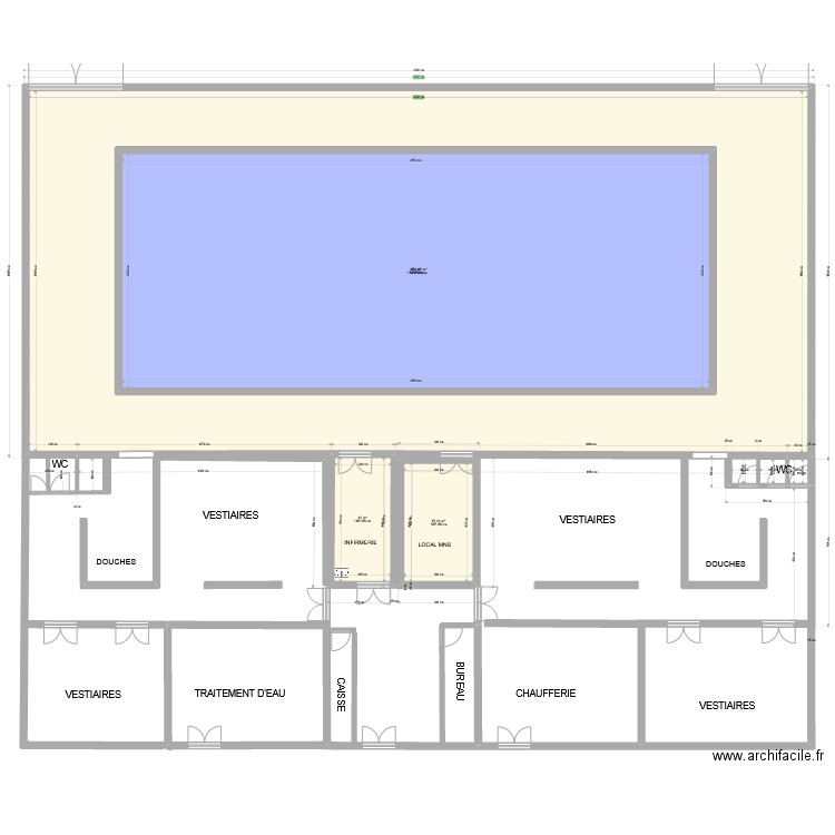 centre nautique. Plan de 4 pièces et 787 m2