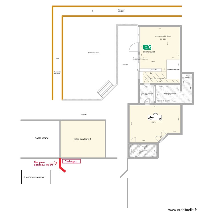 Routes de provence - plan accueil, restaurant, sanitaire, terrasse - après travaux - v2. Plan de 6 pièces et 173 m2