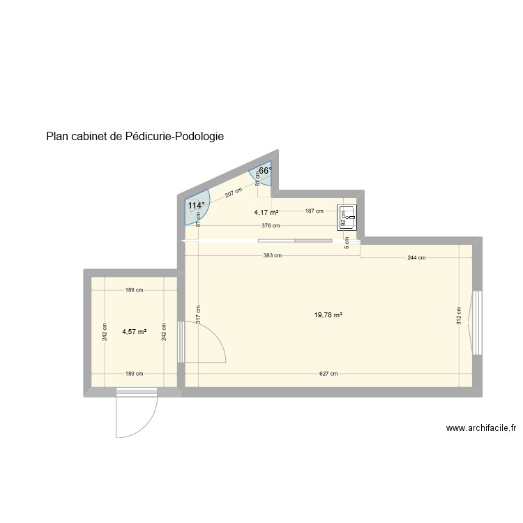 Plan du cabinet de Monségur. Plan de 3 pièces et 29 m2
