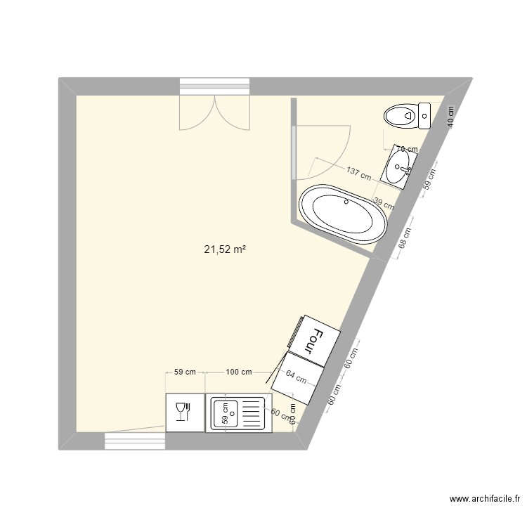 chambre 1er étage. Plan de 1 pièce et 22 m2