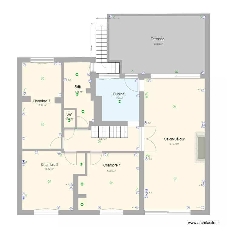 Etage Maison Fanny Sans am&eacute;nagements. Plan de 