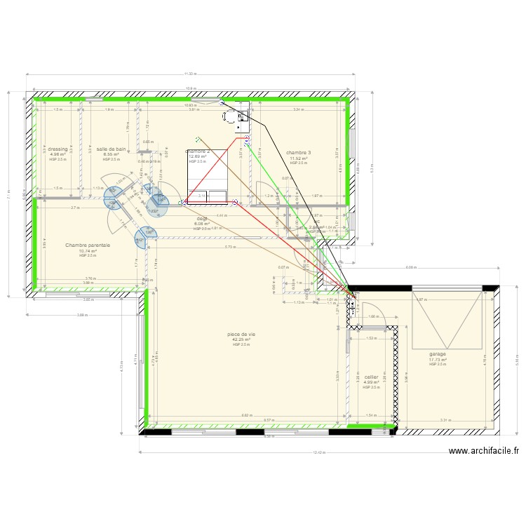 électricité chambre 2 23102021. Plan de 0 pièce et 0 m2