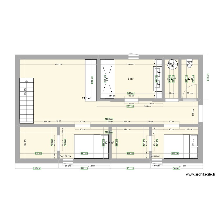 CHAMBRE DOUBLE. Plan de 5 pièces et 54 m2