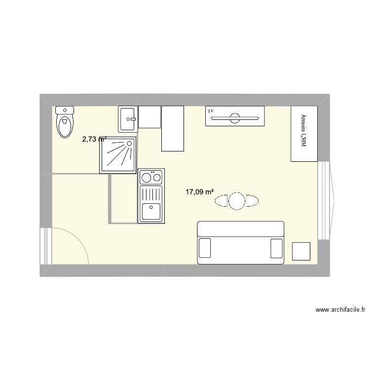 projet ILO DID. Plan de 2 pièces et 20 m2