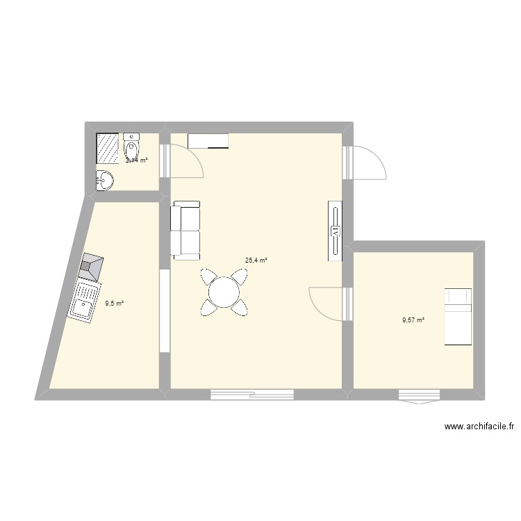 23EAB2261. Plan de 4 pièces et 47 m2