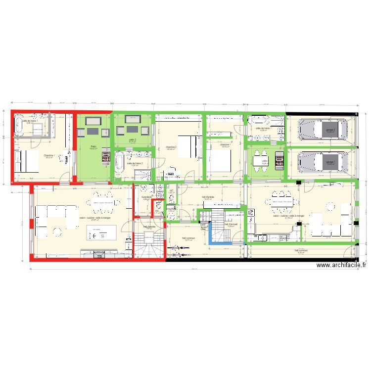 LLV REZ 2E MOUTURE. Plan de 22 pièces et 281 m2