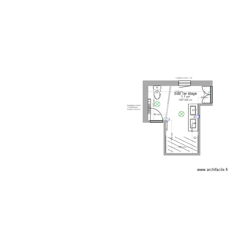 SdB 1er étage. Plan de 1 pièce et 8 m2