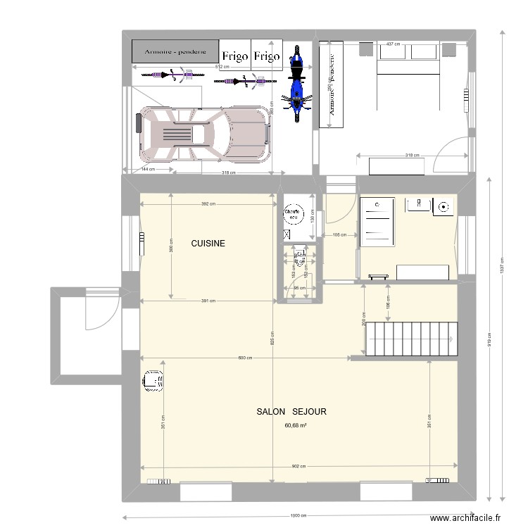 RDC V4 avec chambre . Plan de 4 pièces et 72 m2