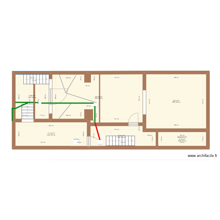 cave. Plan de 6 pièces et 86 m2