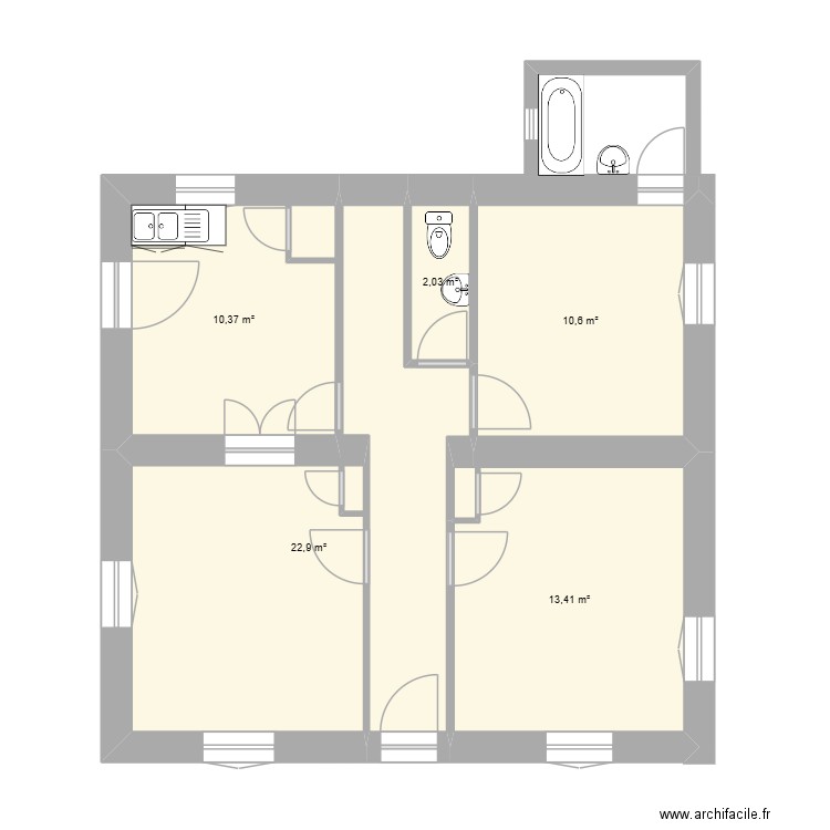Maison Descotes 1er. Plan de 5 pièces et 59 m2