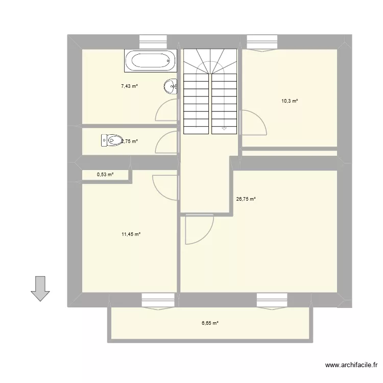 Maison Descotes 1er. Plan de 7 pièces et 66 m²