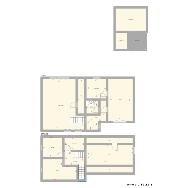 GRAY. Plan de 16 pièces et 151 m2