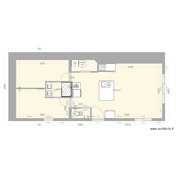 Sandrine 65 ter. Plan de 4 pièces et 53 m2