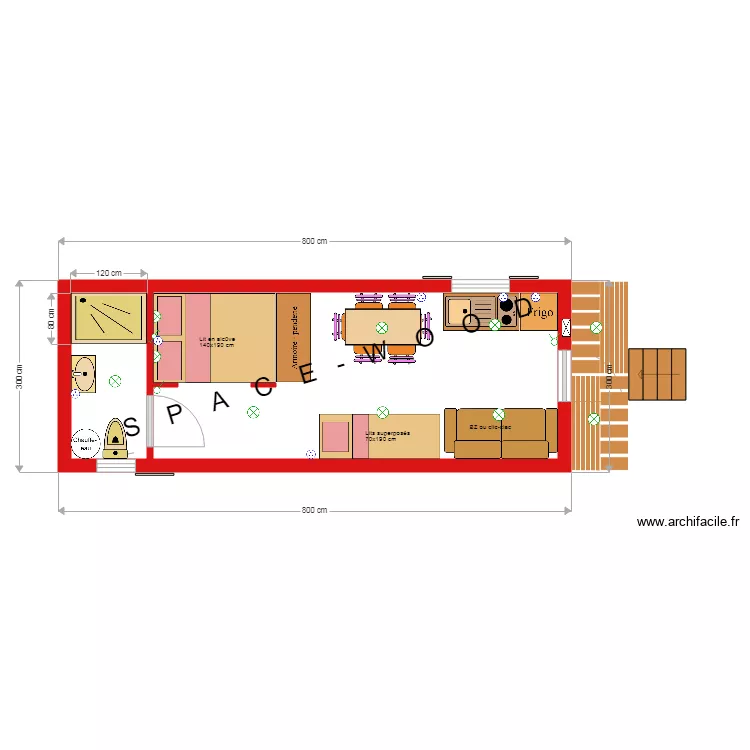 ROULOTTE  300X800   Rodriguez 6 couchages. Plan de 