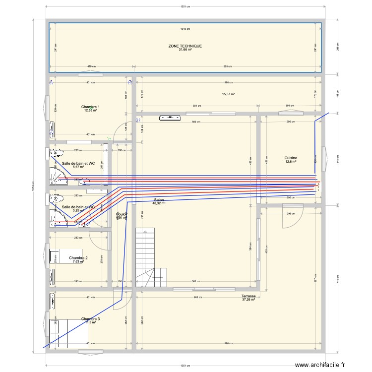 MAISON modif réseau eau. Plan de 11 pièces et 194 m2