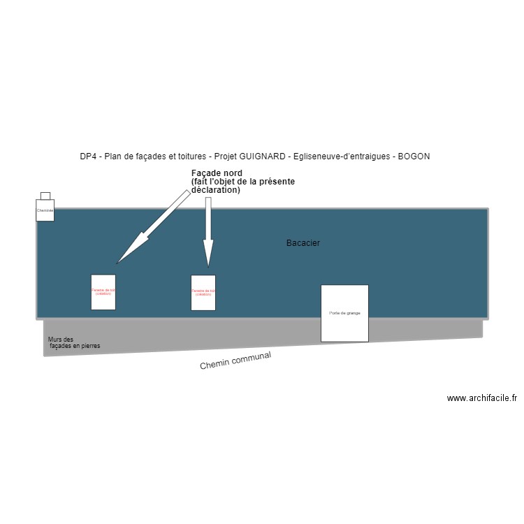 Bogon plan de facades et toit (nord). Plan de 2 pièces et 47 m2