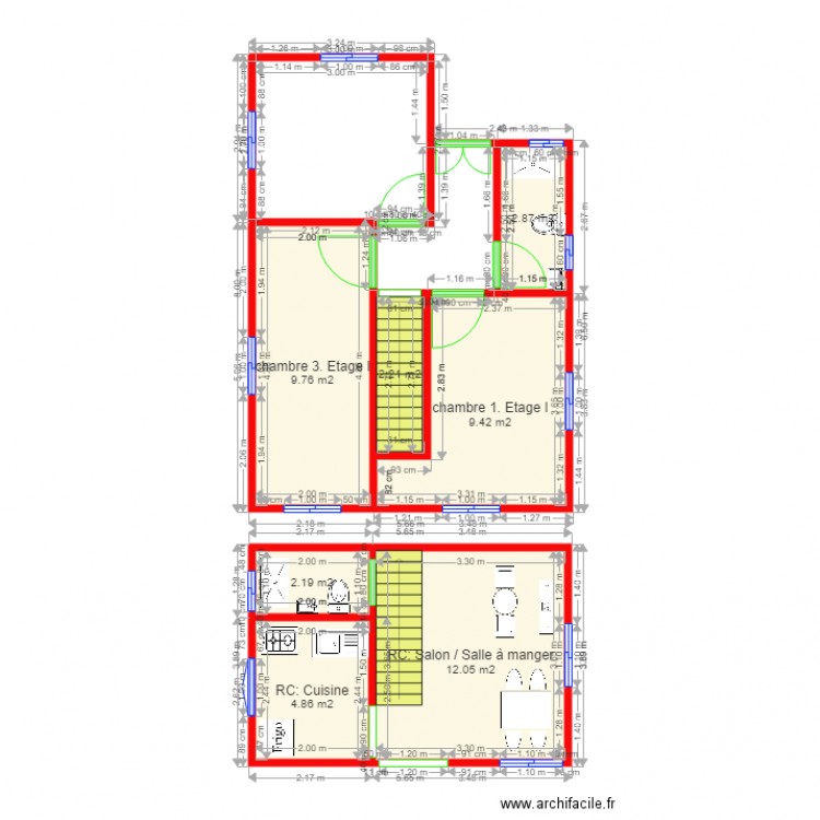 titre. Plan de 7 pièces et 43 m2