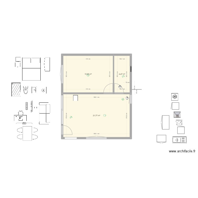 Plan PM 7. Plan de 3 pièces et 40 m2