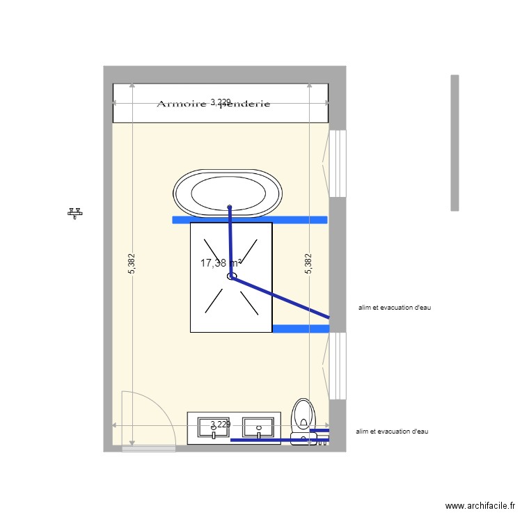 dewez plan 3. Plan de 1 pièce et 17 m2