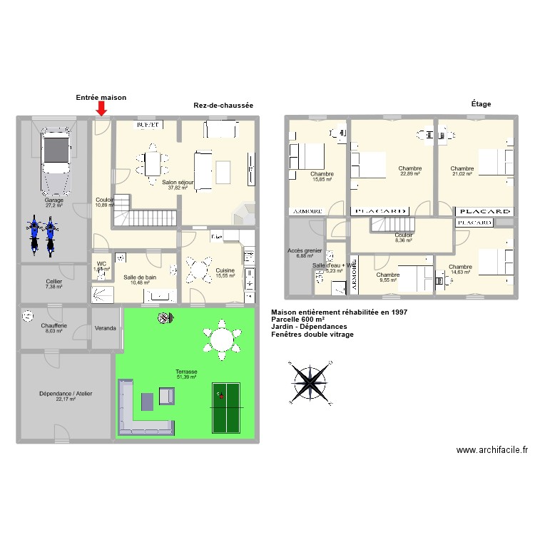 GUENIN LEBEUVILLE. Plan de 22 pièces et 306 m2