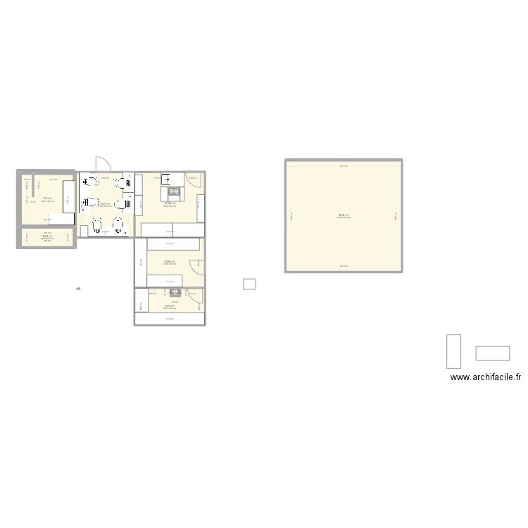 dentiklabçç. Plan de 9 pièces et 88 m2