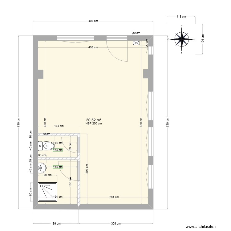 Studio RDC. Plan de 1 pièce et 31 m2