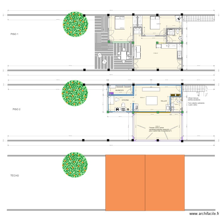 lamas plano D. Plan de 7 pièces et 129 m2