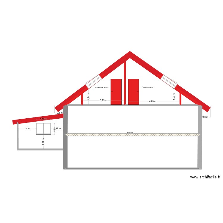 Façade OUEST vue en coupe 26.05.2025. Plan de 3 pièces et 67 m2