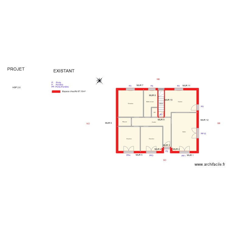 SORIN_ Existant. Plan de 10 pièces et 90 m2