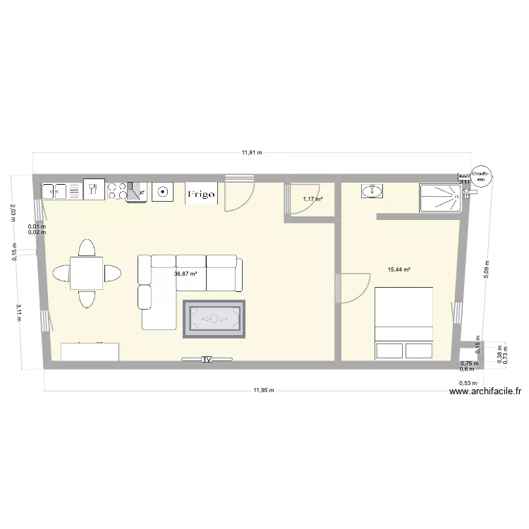 APPART LOLO. Plan de 3 pièces et 53 m²
