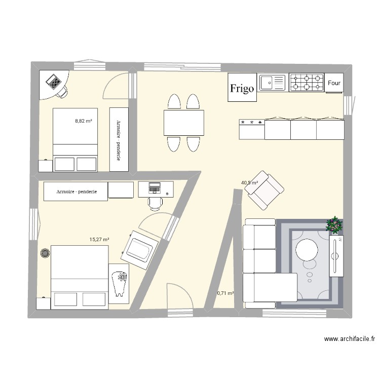 Maison des Terre-Lusemo 1er etage. Plan de 4 pièces et 65 m2