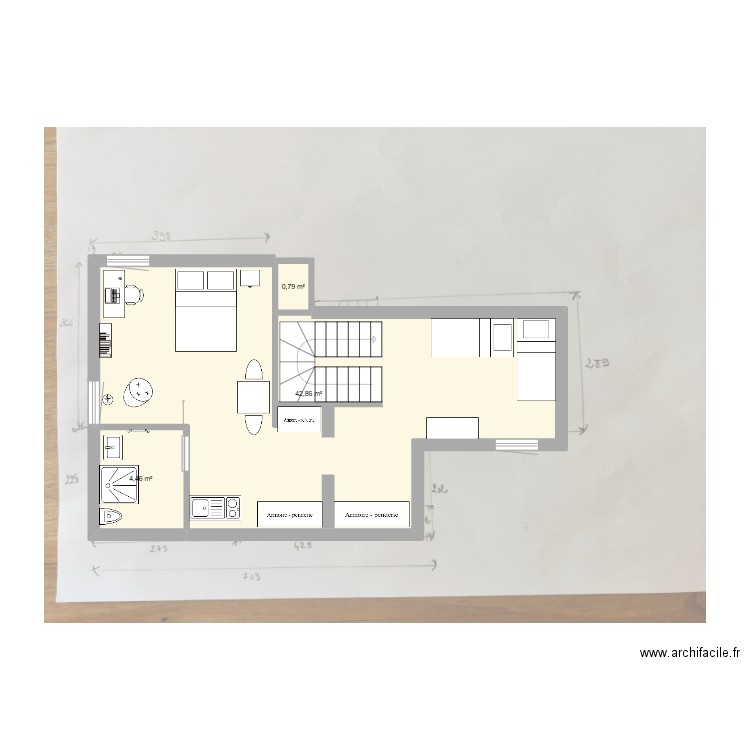 2nd étage Chaville 1er essai. Plan de 3 pièces et 48 m2