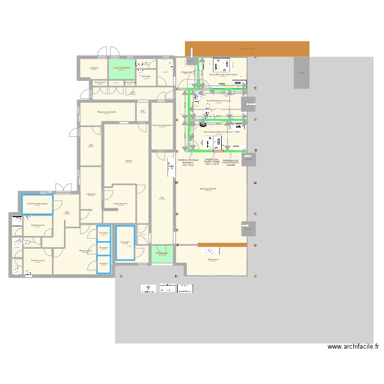 Origin'All Café Accueil. Plan de 39 pièces et 373 m2