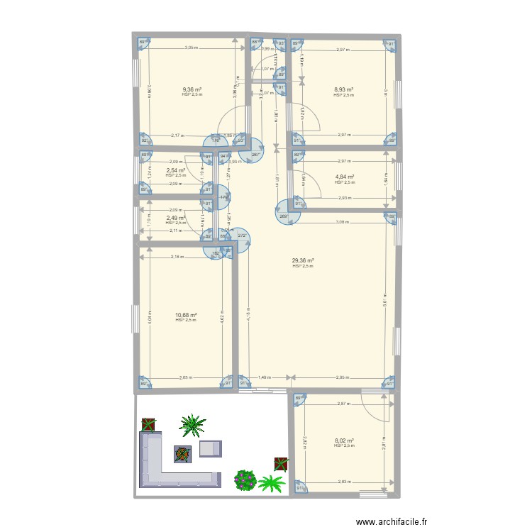 plan hao. Plan de 8 pièces et 76 m2