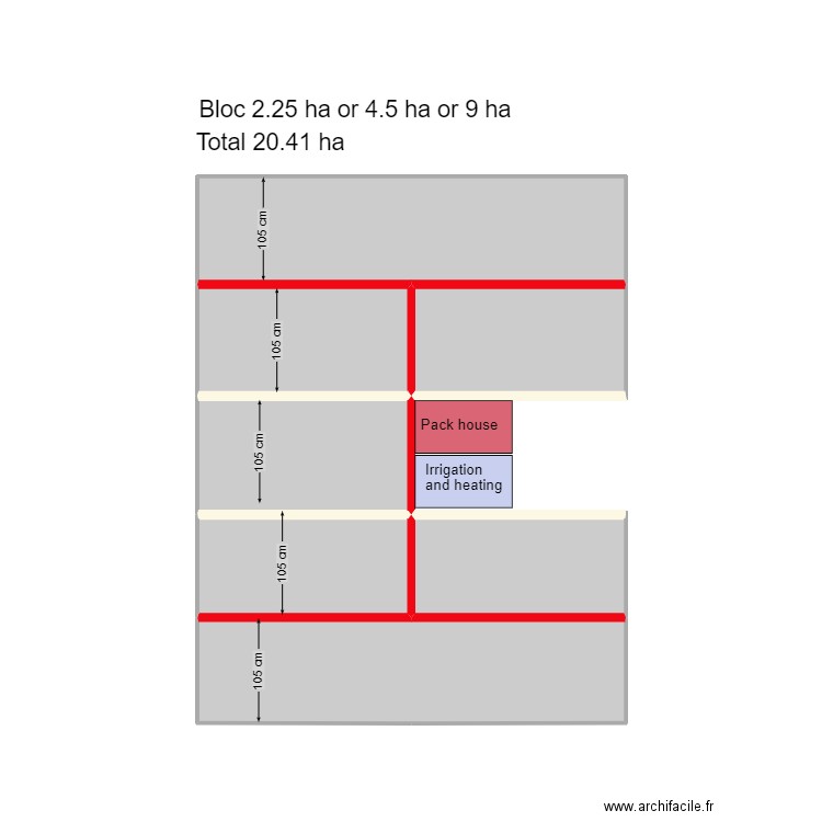bloc 2.25 or 4.5 ha. Plan de 7 pièces et 20 m2