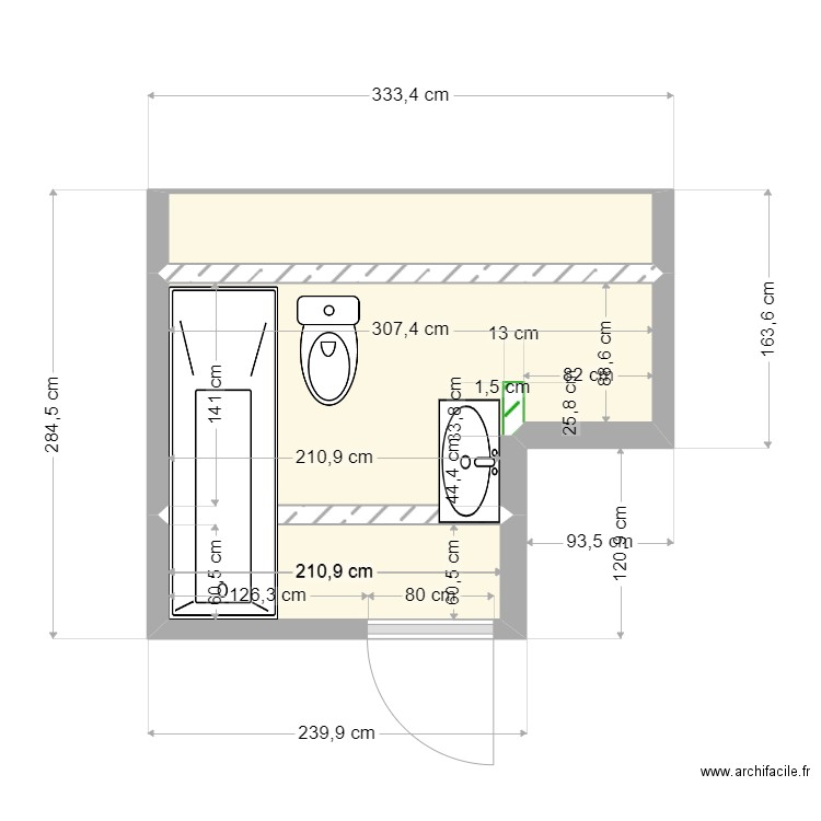 GRAND LEEZ salle de bain 2eme ILG V4. Plan de 3 pièces et 6 m2