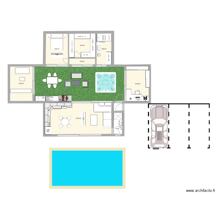 PIERRE  2 X (8X4=32) = 64  M2 + 2 X (3X4=12)=24 M2  ................. Plan de 7 pièces et 73 m2