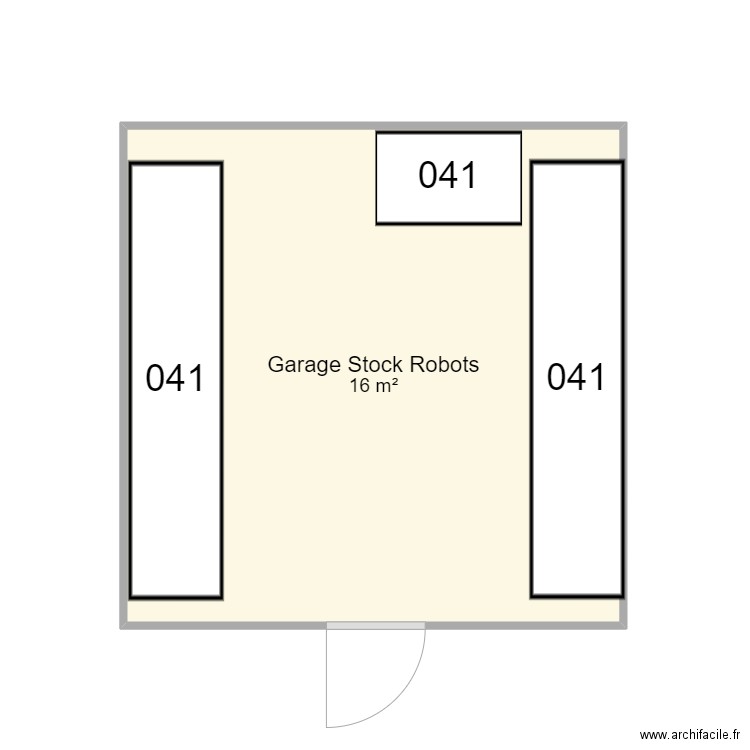 Garage Stock robots. Plan de 1 pièce et 16 m2
