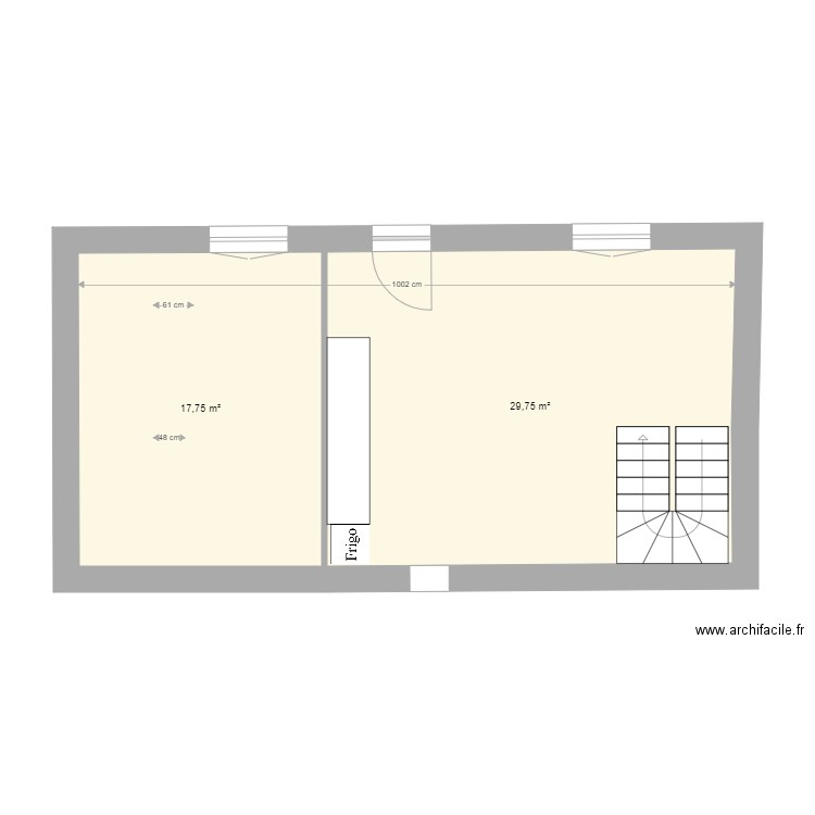 vielle maison Jet 1. Plan de 2 pièces et 48 m2