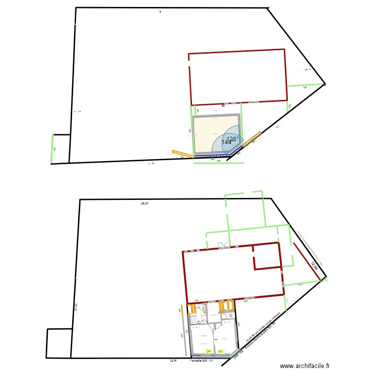 Annexe avec Mur et plots bétons. Plan de 1 pièce et 29 m2