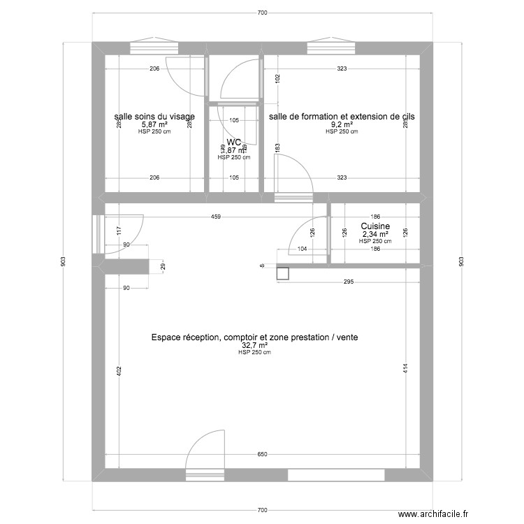 institut the beauty house. Plan de 6 pièces et 53 m2