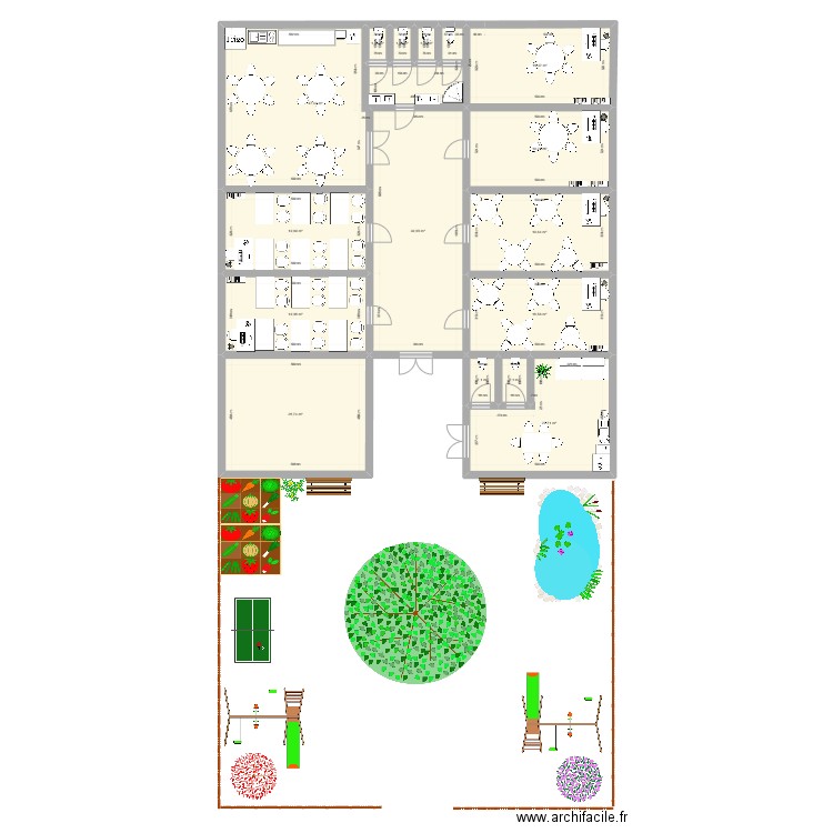 ecole maternelle. Plan de 15 pièces et 261 m2