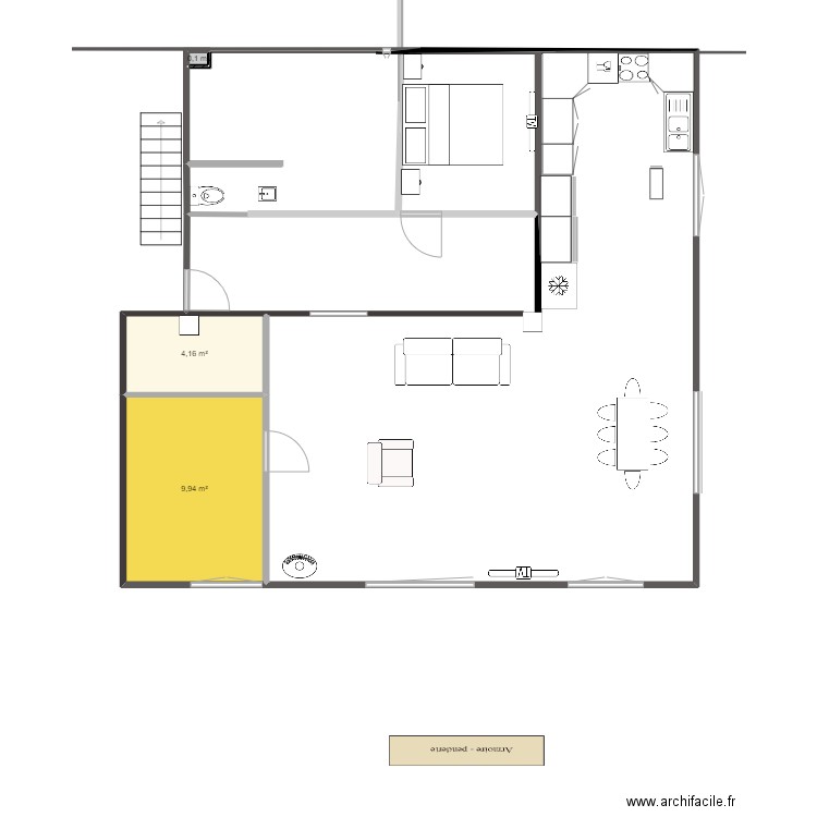 2ème plan. Plan de 3 pièces et 14 m2