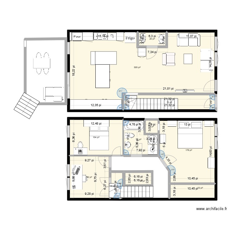 nous. Plan de 11 pièces et 102 m2